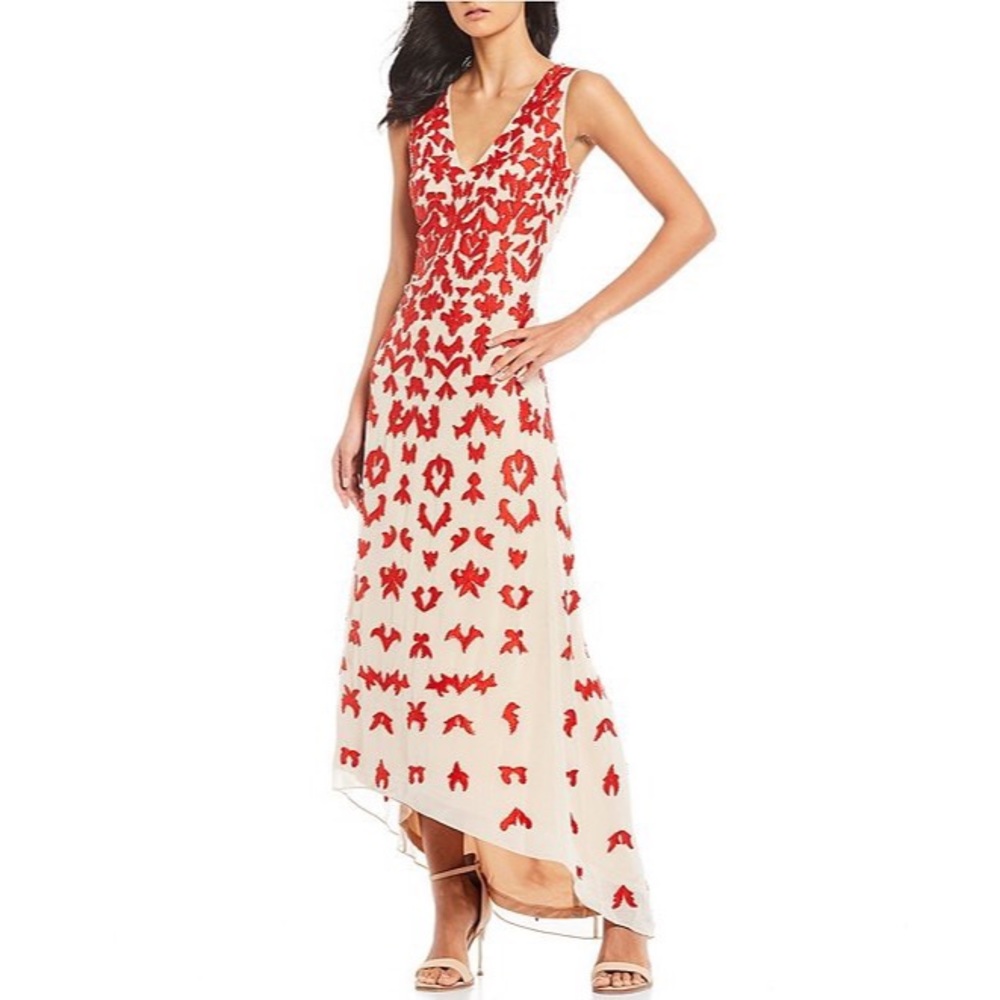 Marissa V-Neck Beaded Embroidered Hi-Low Dress